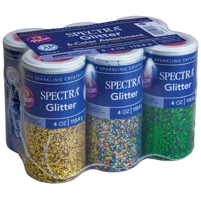 Spectra Arts & Crafts Glitter Assortment  6 Assorted Colors  4 oz.  6 Jars - Image 1